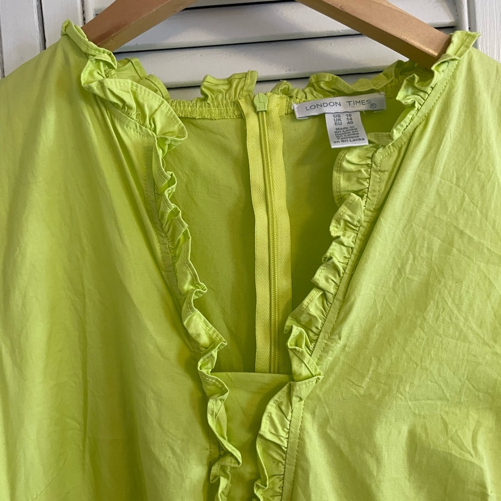 London Times Midi Tiered Dress, size 10, yellow chartreuse, with pockets! - Picture 3 of 7